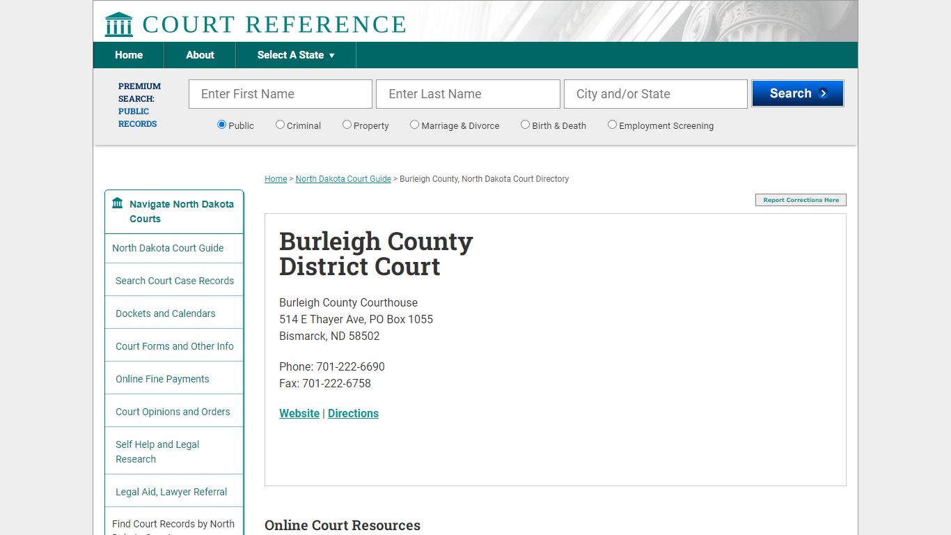 Burleigh County District Court - Court Records Directory