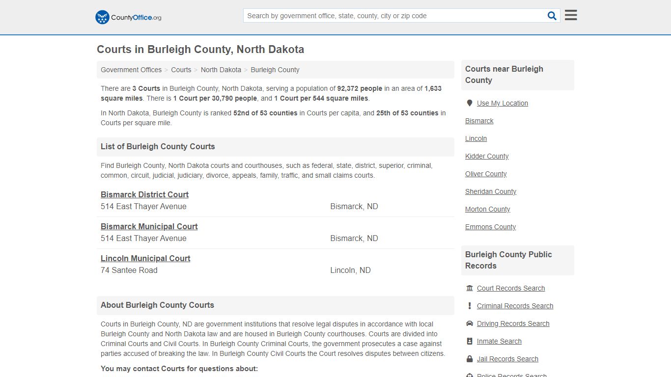 Courts - Burleigh County, ND (Court Records & Calendars)