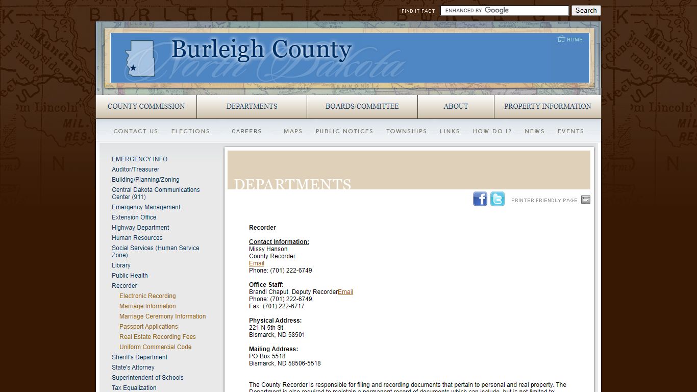 Burleigh County: Departments : Recorder